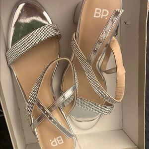 bp Silver Sandals with Shimmering Straps and Slingback Design NWT